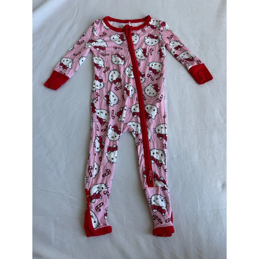 Posh Peanut Hello Kitty Christmas Bamboo Sleeper Pink Red Holiday 6-9M Romper